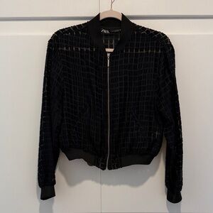 Zara Textured Black Bomber Jacket for Women